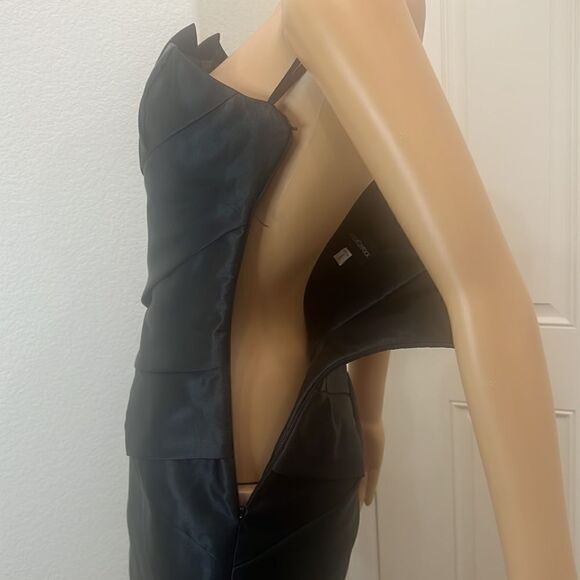 Jessica McClintock Black Dress Size 6 Strapless Satin Mini Slimming Tiered Layer - Picture 7 of 11